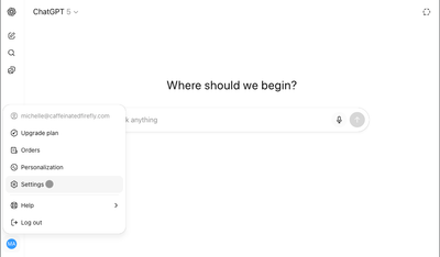 Selecting the Settings menu in ChatGPT